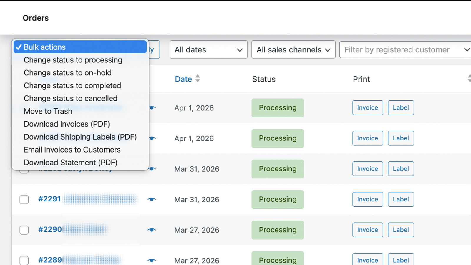 GoodInvoices one-click document generation action on a WooCommerce order.