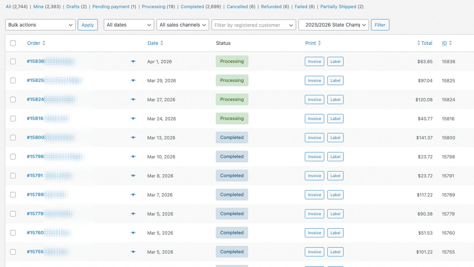 WooCommerce order queue after filtering by product category.